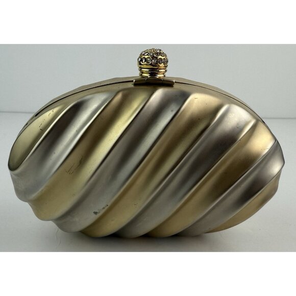 Vtg Harmony Italy 2-Tone Clamshell Evening Clutch Purse w/ Chain Jeweled Clasp - Picture 4 of 12